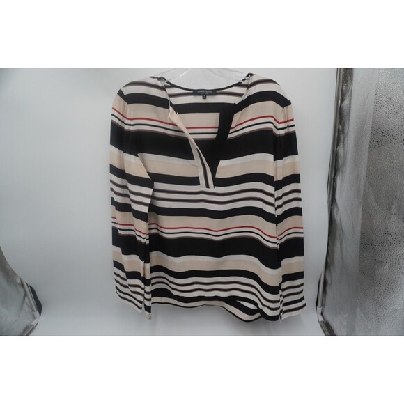 Lafayette 148 NY 100% Silk V Neck Stripe Tunic Long Sleeve Multi Color Size M - Picture 1 of 7